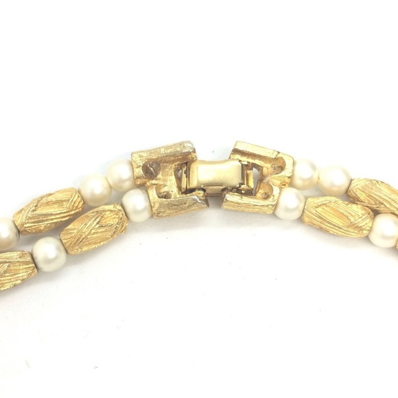 VINTAGE MID CENTURY MODERN MCM NECKLACE BRUSHED GOLD TONE PEARL DOUBLE STRAND - Picture 8 of 16